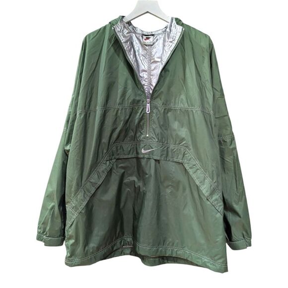 VTG Nike Center Logo Cagoule Windbreaker Jacket Sage Green & Silver Men's XL - Picture 2 of 8